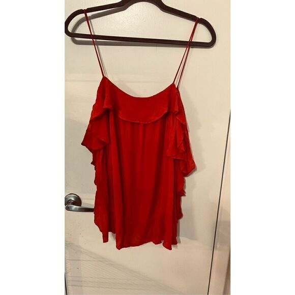 Intimately Free People Red Spaghetti Strap Top Blouse Orange Ruffle SZ M - Picture 2 of 10